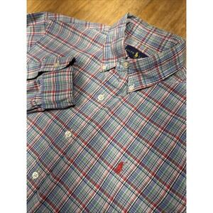 Ralph Lauren Men's S Blue/Red Plaid Long‎ Sleeve Button Down Shirt Blue Label